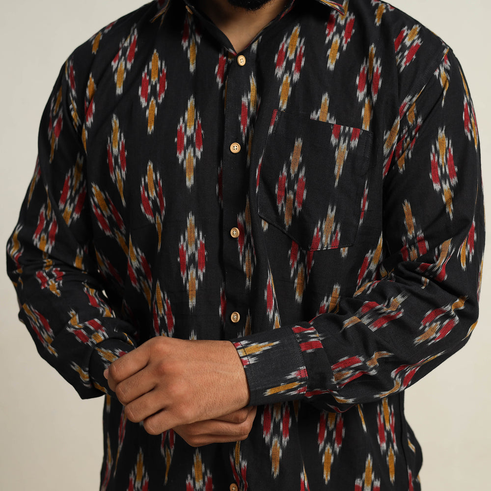 Black - Men Cotton Pochampally Ikat Shirt 09