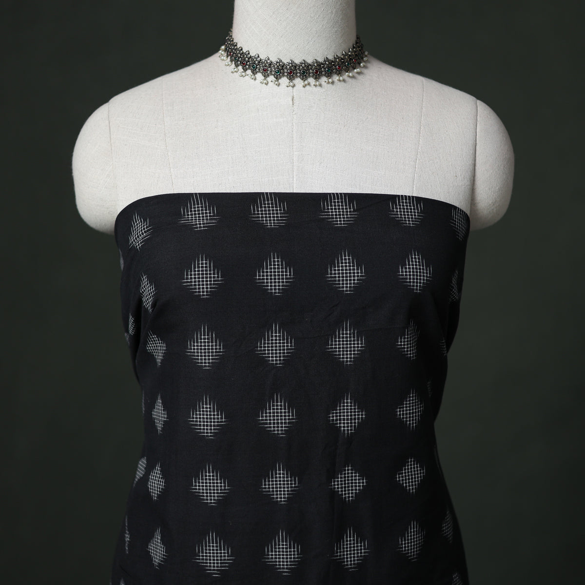 Pochampally Ikat Cotton Unstitched Dress Material: Kurta with Dupatta 11