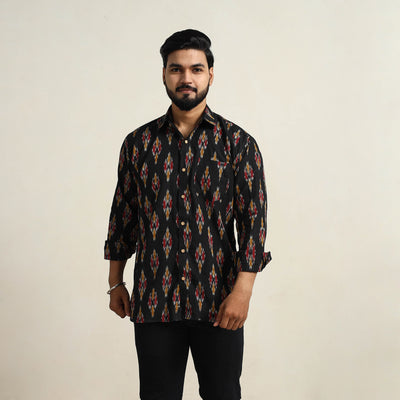 Black - Men Cotton Pochampally Ikat Shirt 09