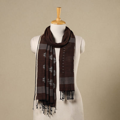 Brown - handloom cotton phulia jamdani stole with tassels