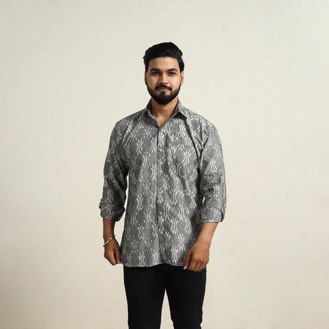 Grey - Men Cotton Pochampally Ikat Shirt 08