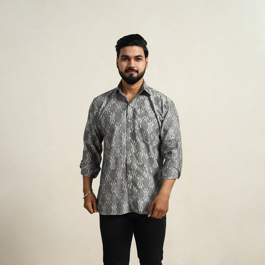 Grey - Men Cotton Pochampally Ikat Shirt 08