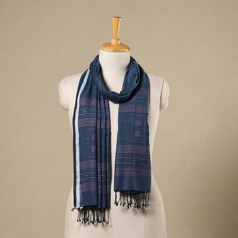 Blue - handloom cotton phulia jamdani stole with tassels 18