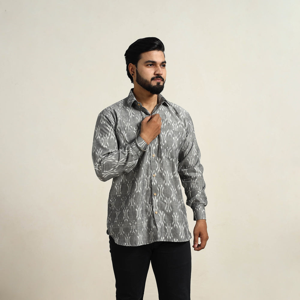 Grey - Men Cotton Pochampally Ikat Shirt 08