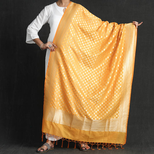 Yellow - Banarasi Semi Silk Zari Jaal Dupatta with Tassels