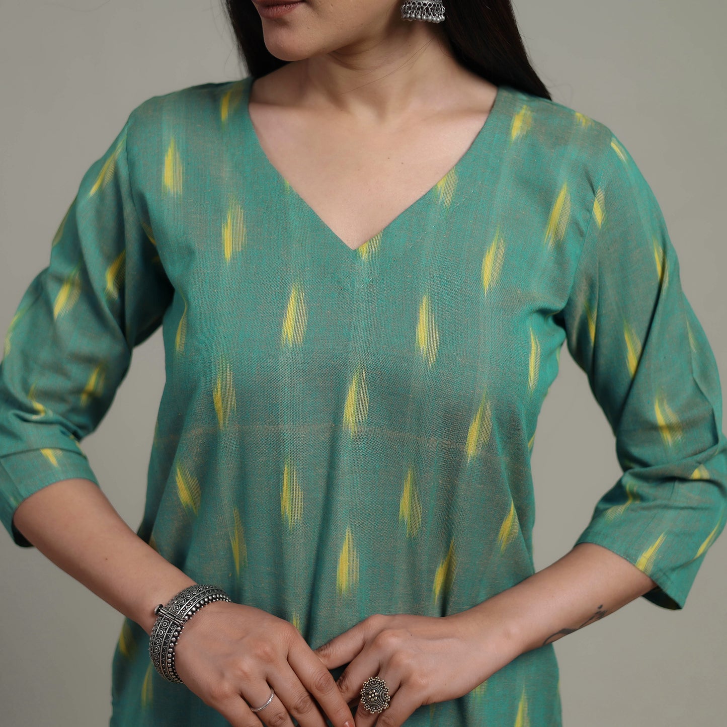 Pochampally Ikat Cotton Suit Set with Dupatta for women 10