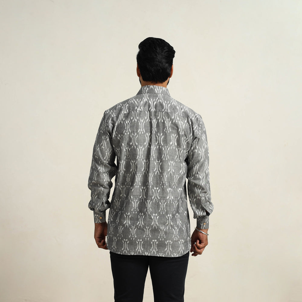 Grey - Men Cotton Pochampally Ikat Shirt 08