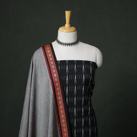 Pochampally Ikat Cotton Unstitched Dress Material: Kurta with Dupatta 12