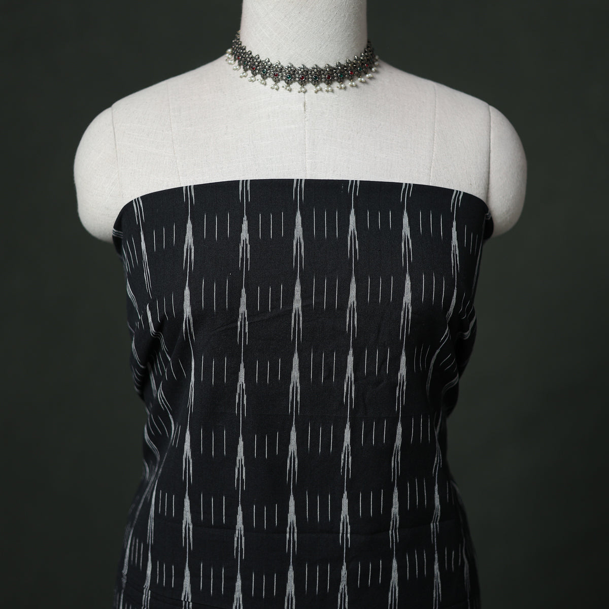 Pochampally Ikat Cotton Unstitched Dress Material: Kurta with Dupatta 12