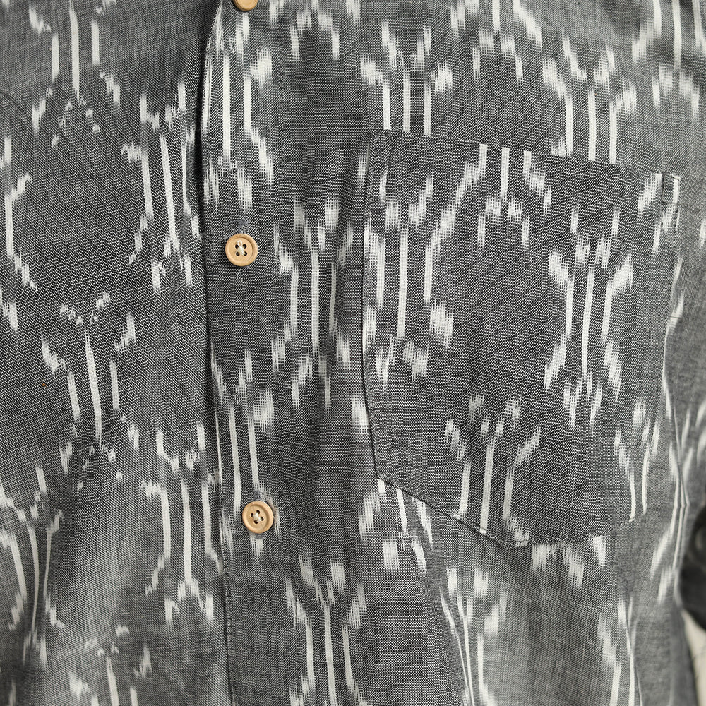 Grey - Men Cotton Pochampally Ikat Shirt 08