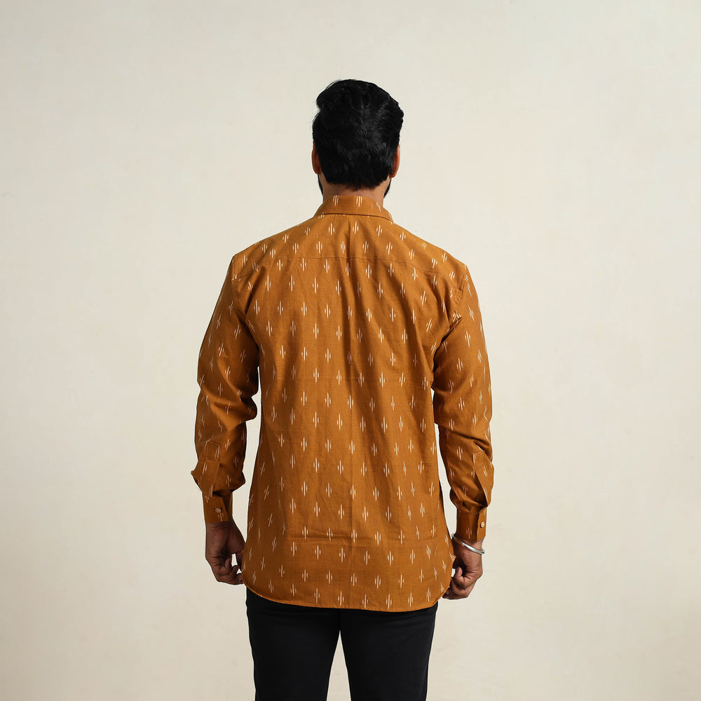 Brown - Men Cotton Pochampally Ikat Shirt 07