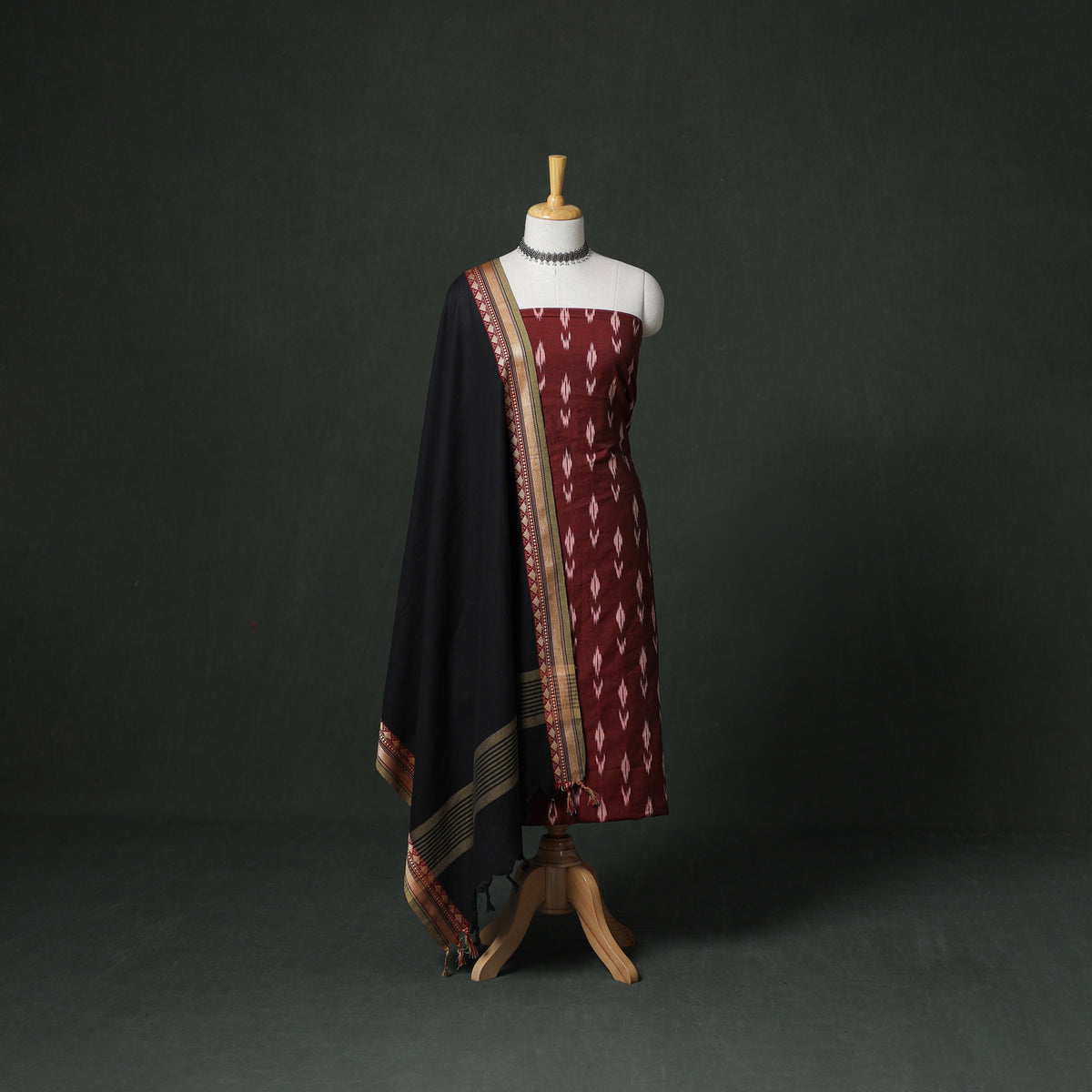 Pochampally Ikat Cotton Unstitched Dress Material: Kurta with Dupatta 14