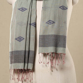 Grey - handloom cotton phulia jamdani stole with tassels 32