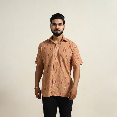 Brown - Men Cotton Pochampally Ikat Shirt 03