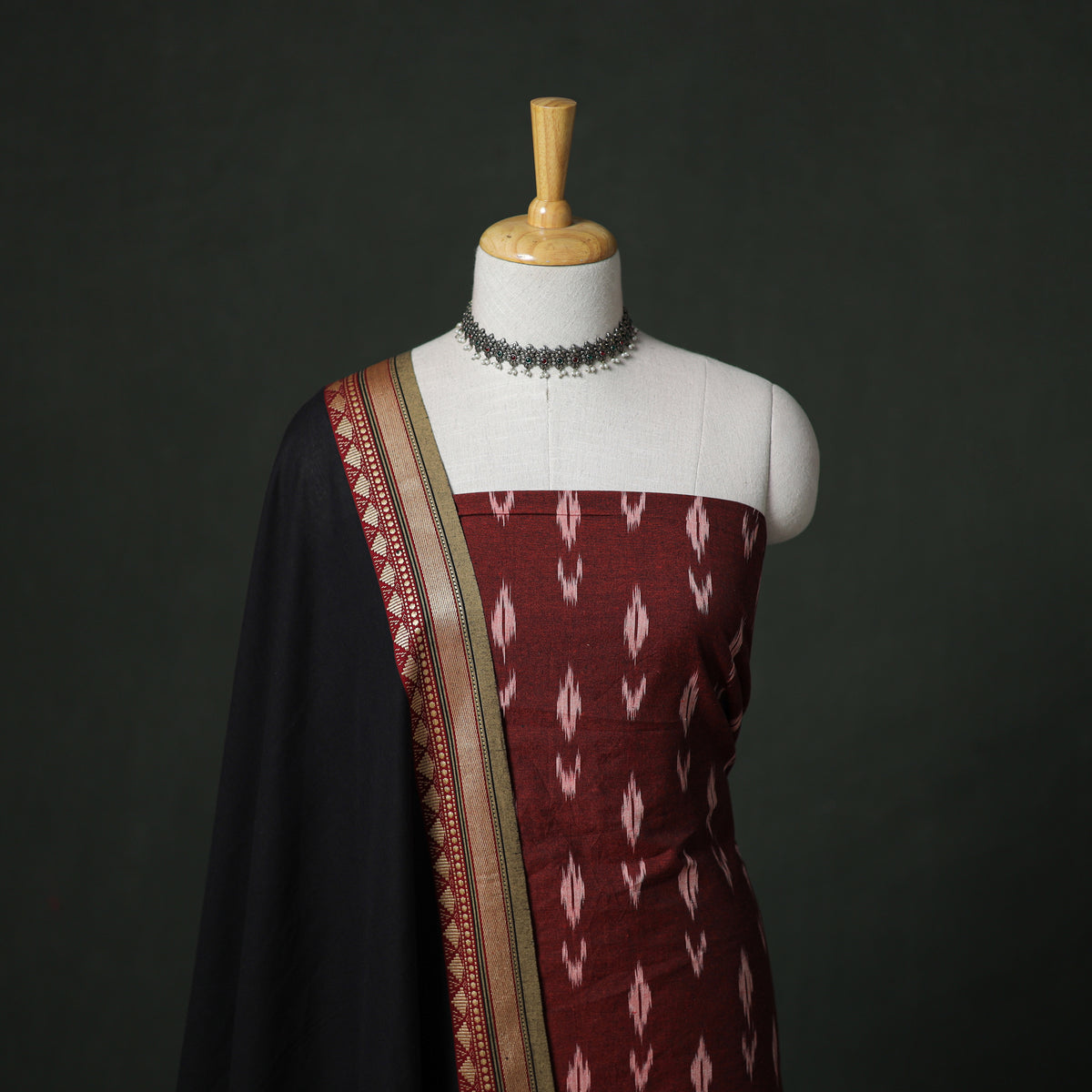 Pochampally Ikat Cotton Unstitched Dress Material: Kurta with Dupatta 14
