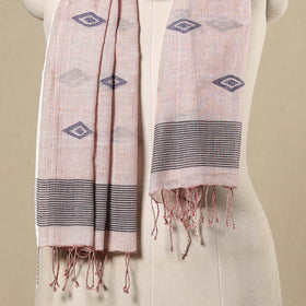 Pink - handloom cotton phulia jamdani stole with tassels 34