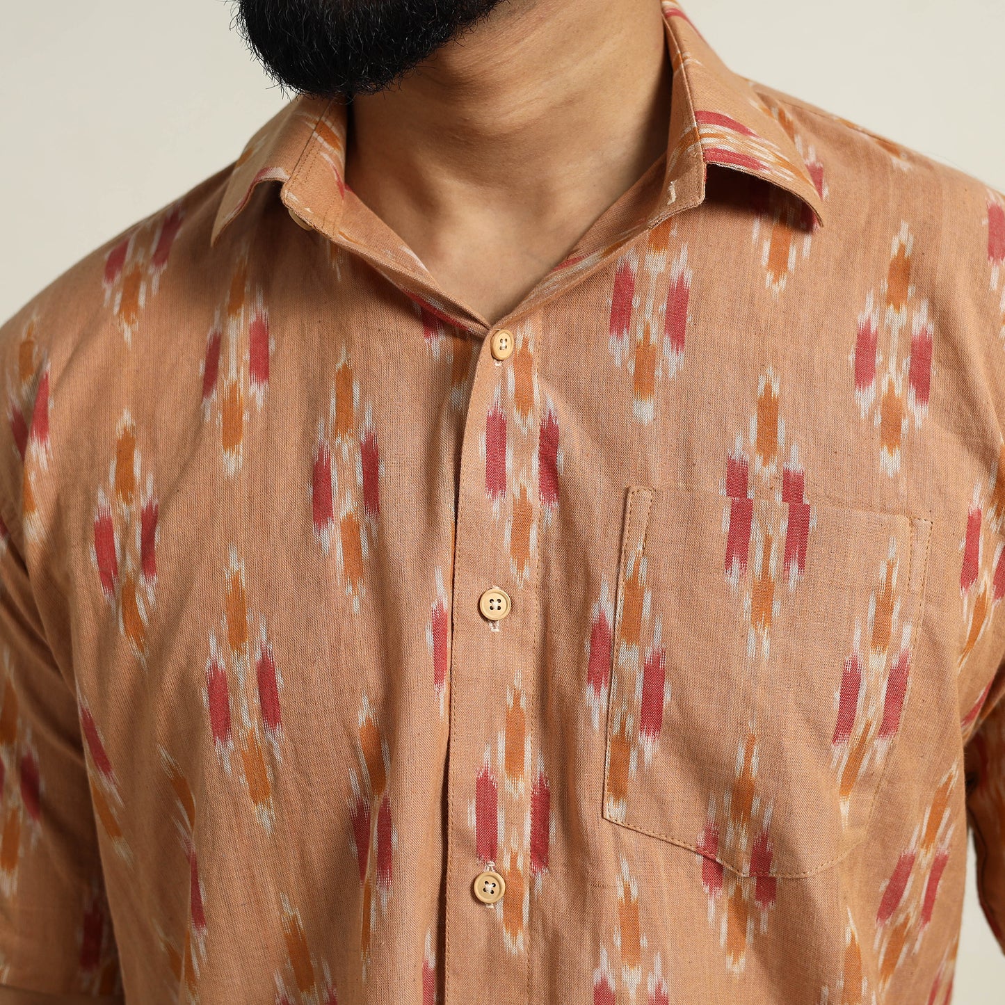 Brown - Men Cotton Pochampally Ikat Shirt 03