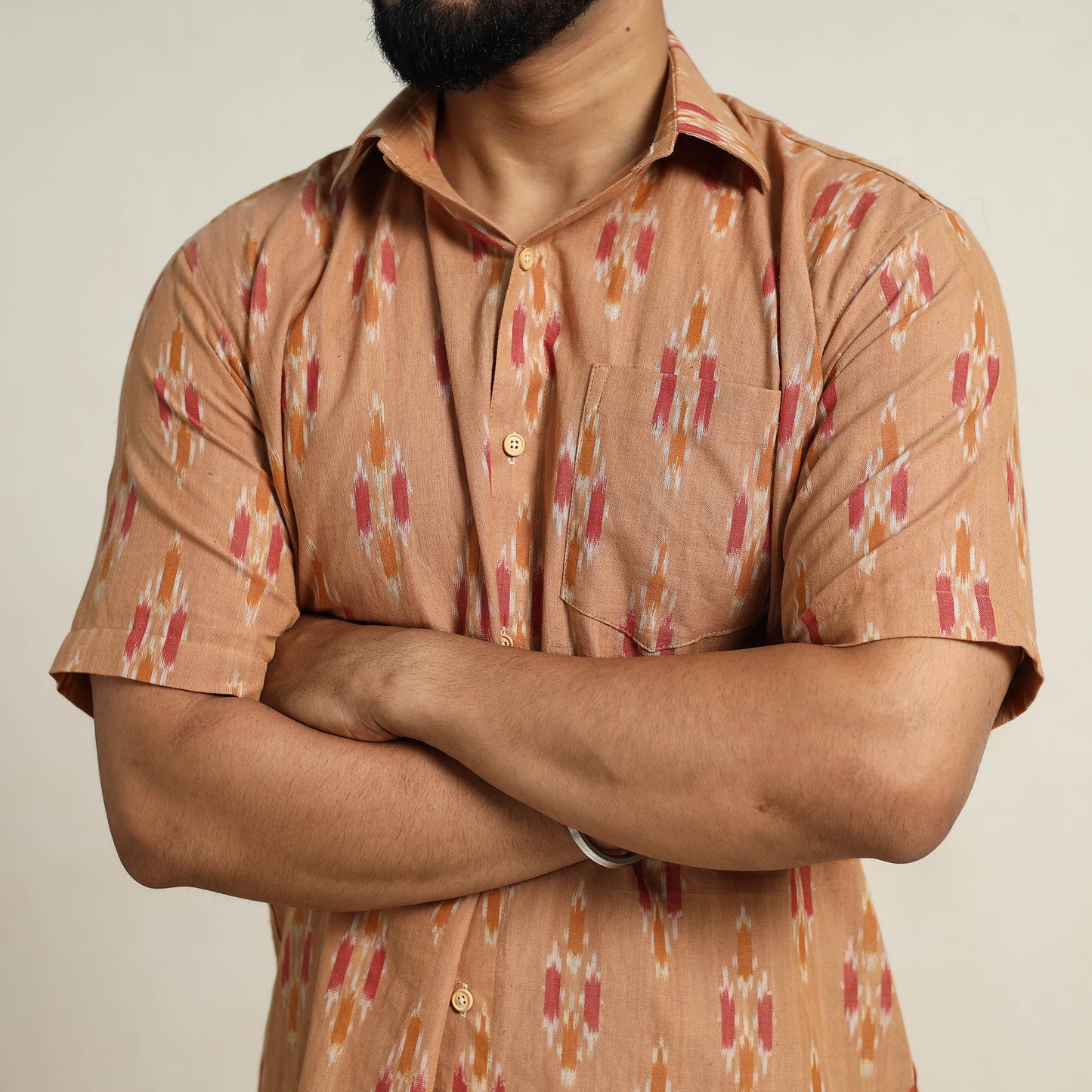 Brown - Men Cotton Pochampally Ikat Shirt 03