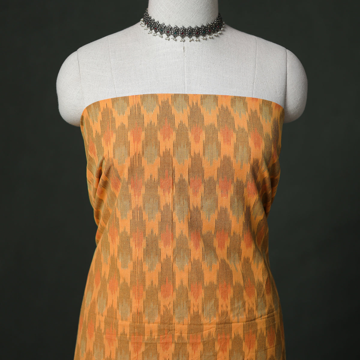 Pochampally Ikat Cotton Unstitched Dress Material: Kurta with Dupatta 16