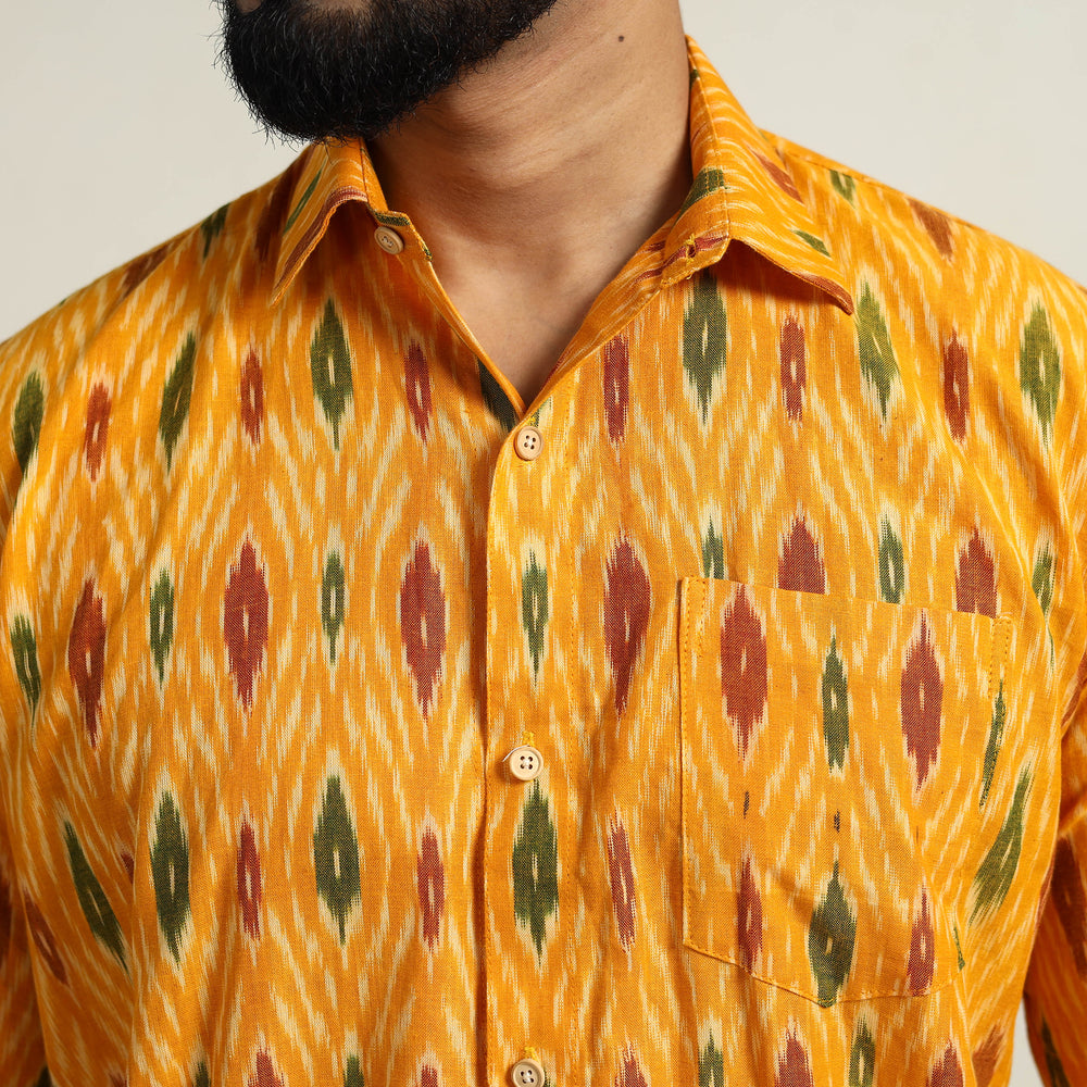 Yellow - Men Cotton Pochampally Ikat Shirt 04