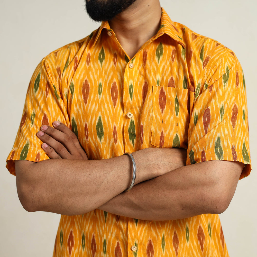 Yellow - Men Cotton Pochampally Ikat Shirt 04