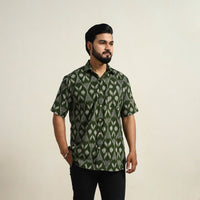 Green - Men Cotton Central Asian Pochampally Ikat Shirt 02