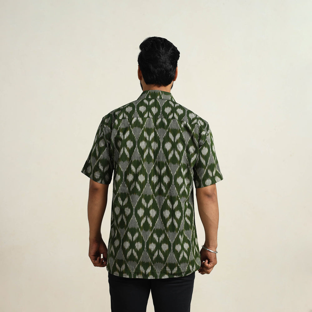 Green - Men Cotton Central Asian Pochampally Ikat Shirt 02