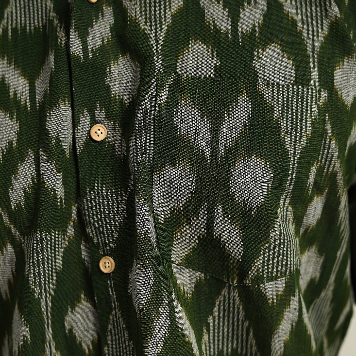 Green - Men Cotton Central Asian Pochampally Ikat Shirt 02