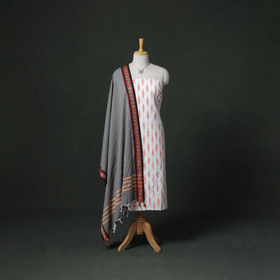 Pochampally Ikat Cotton Unstitched Dress Material: Kurta & Dupatta with Jewellery 17
