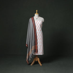 Pochampally Ikat Cotton Unstitched Dress Material: Kurta & Dupatta with Jewellery 17