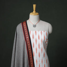 Pochampally Ikat Cotton Unstitched Dress Material: Kurta & Dupatta with Jewellery 17