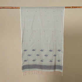Grey - handloom cotton phulia jamdani stole with tassels 32