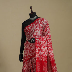 Red - mul cotton hand batik saree 37 - handcrafted