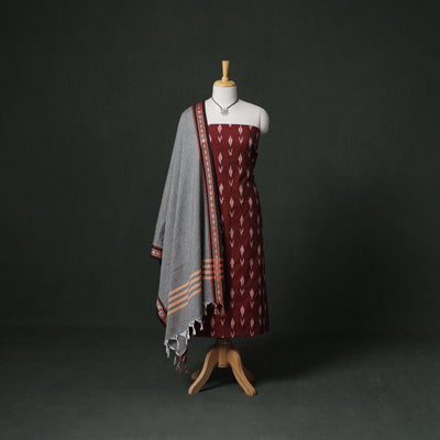 Pochampally Ikat Cotton Unstitched Dress Material: Kurta & Dupatta with Jewellery 18