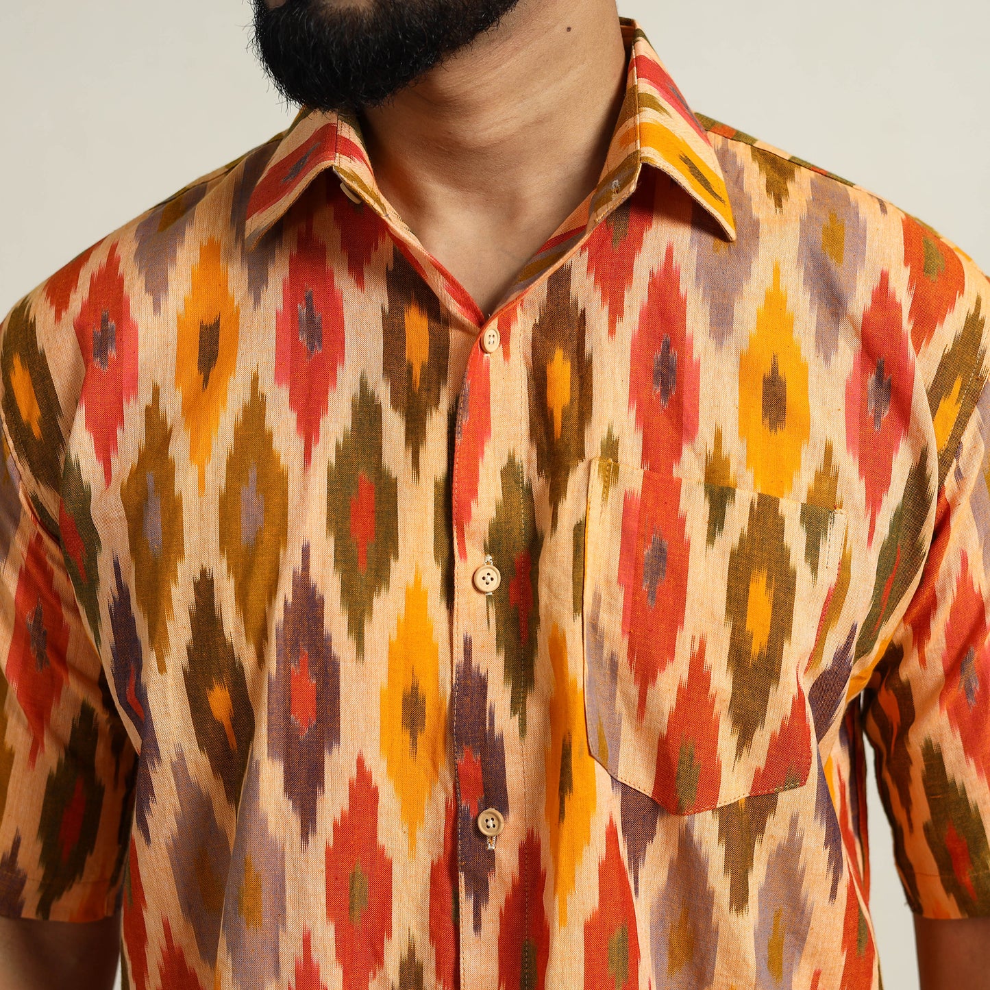 Multicolor - Men Cotton Central Asian Pochampally Ikat Shirt 05