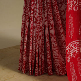 Red - mul cotton hand batik saree 37 - handcrafted