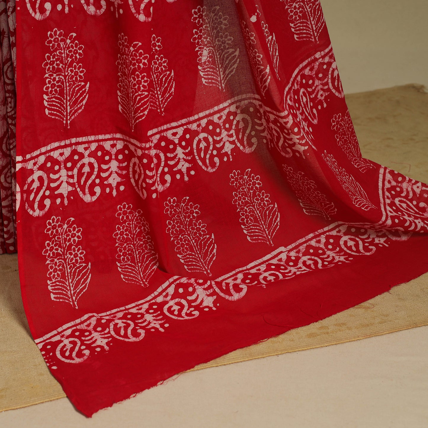 Red - mul cotton hand batik saree 37 - handcrafted