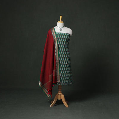 Pochampally Ikat Cotton Unstitched Dress Material: Kurta & Dupatta with Jewellery 19