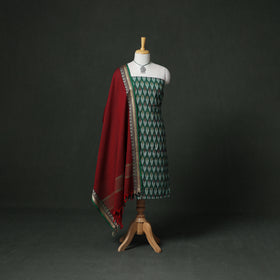 Pochampally Ikat Cotton Unstitched Dress Material: Kurta & Dupatta with Jewellery 19