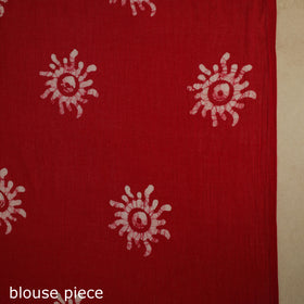 Red - mul cotton hand batik saree 37 - handcrafted