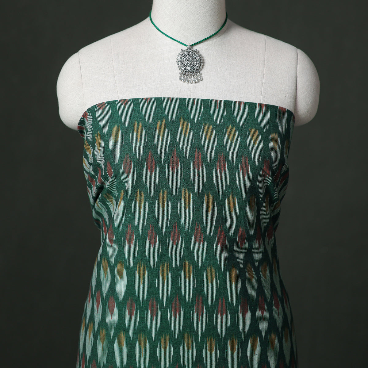 Pochampally Ikat Cotton Unstitched Dress Material: Kurta & Dupatta with Jewellery 19
