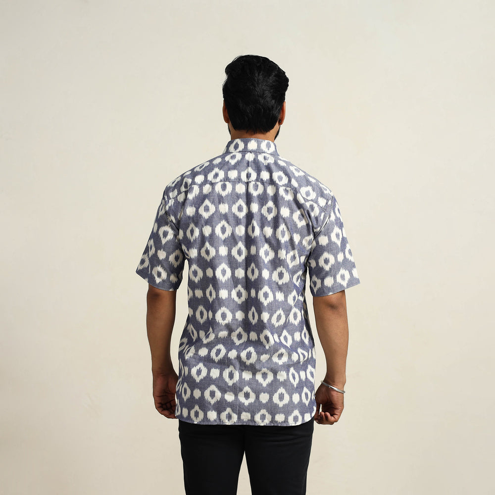 Grey - Men Cotton Central Asian Pochampally Ikat Shirt 01