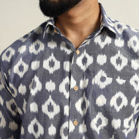 Grey - Men Cotton Central Asian Pochampally Ikat Shirt 01