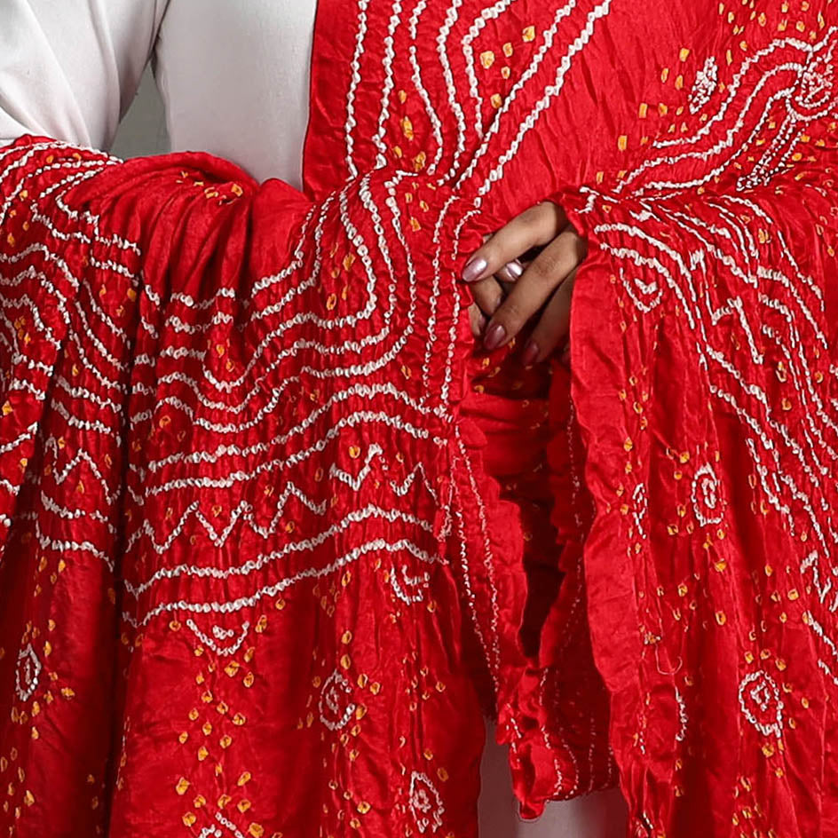 Red - Kutch Tie-Dye Chandrokhani Gajji Silk Bandhani Dupatta 130