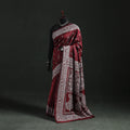 Maroon - Bengal Kantha Hand Embroidered Pure Silk Saree 01