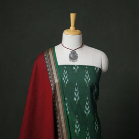 Pochampally Ikat Cotton Unstitched Dress Material: Kurta & Dupatta with Jewellery 20