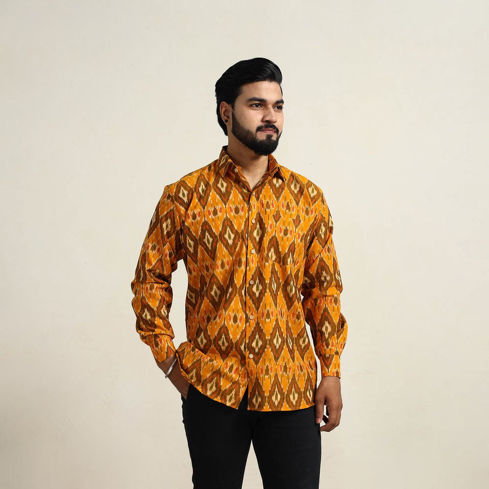 Orange - Men Cotton Pochampally Ikat Shirt 06