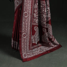 Maroon - Bengal Kantha Hand Embroidered Pure Silk Saree 01