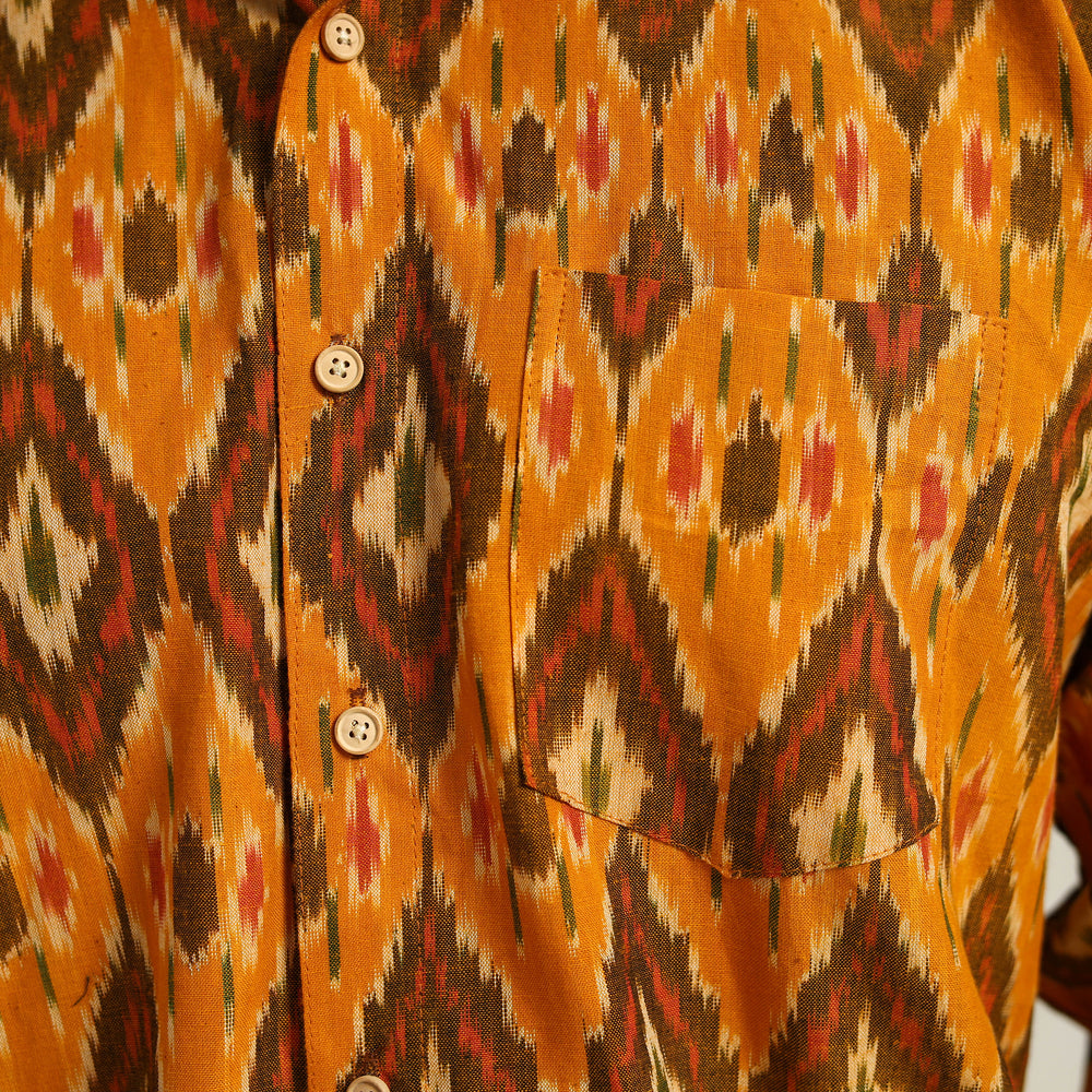 Orange - Men Cotton Pochampally Ikat Shirt 06