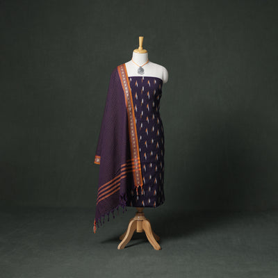 Pochampally Ikat Cotton Unstitched Dress Material: Kurta & Dupatta with Jewellery 21